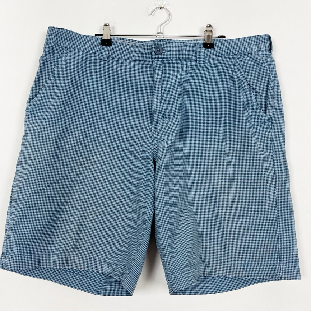 Columbia Men’s Casual Cotton Blue‎ Plaid Flat Front Shorts Size 38 Cottagecore